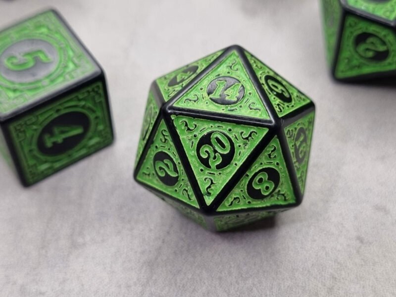 Green D20 Light Alloy Metal Dice